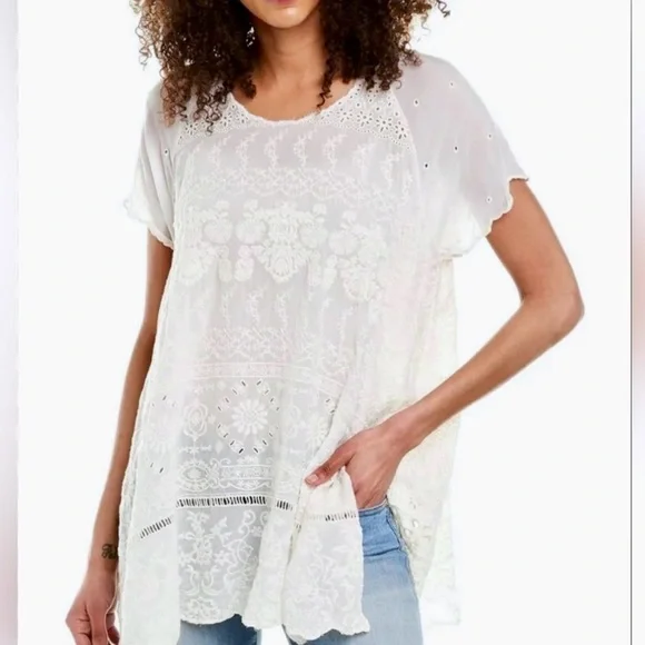JOHNNY WAS Sutera Ivory/White Embroidered Top, Sz S - Picture 1 of 6
